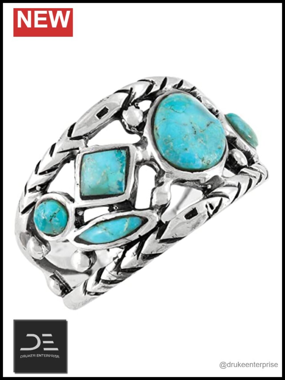Sterling Silver 925 Genuine Turquoise Ring Size 6 Statement
